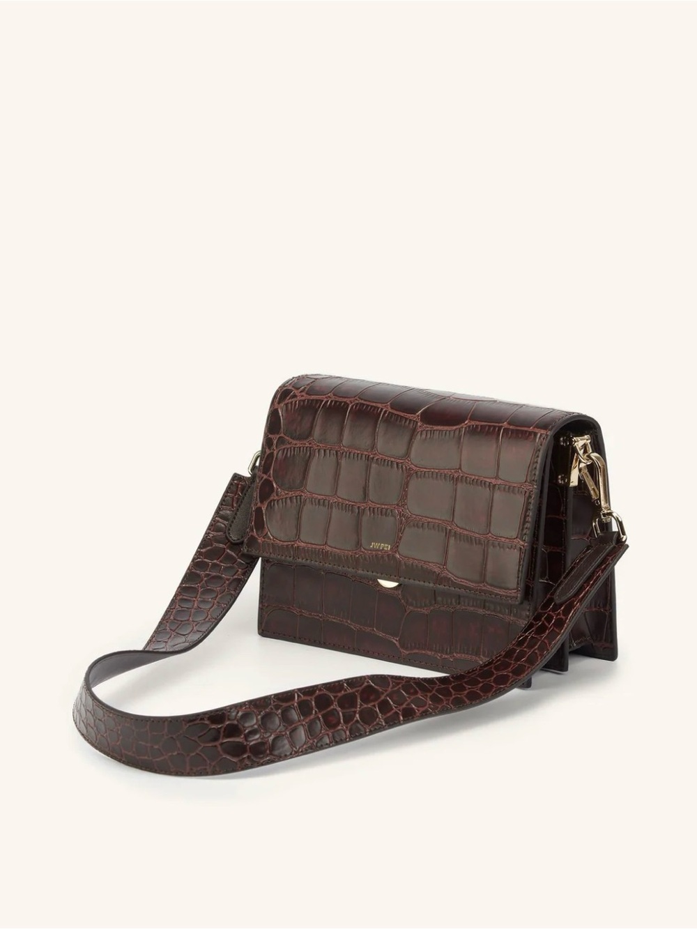 JW PEI Dark Brown Croc-Embossed Crossbody Bag